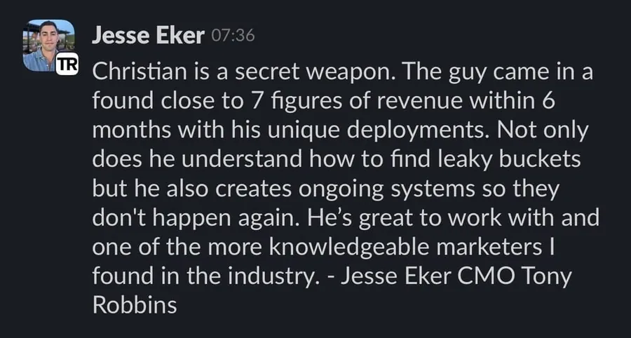 Jesse Eker, CMO at Tony Robbins, calling us a secret weapon