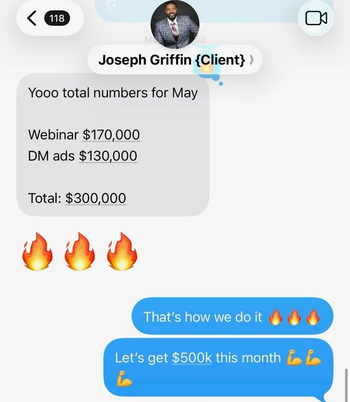 Joseph's message: May totals, webinar $170,000, DM ads $130,000, total $300,000
